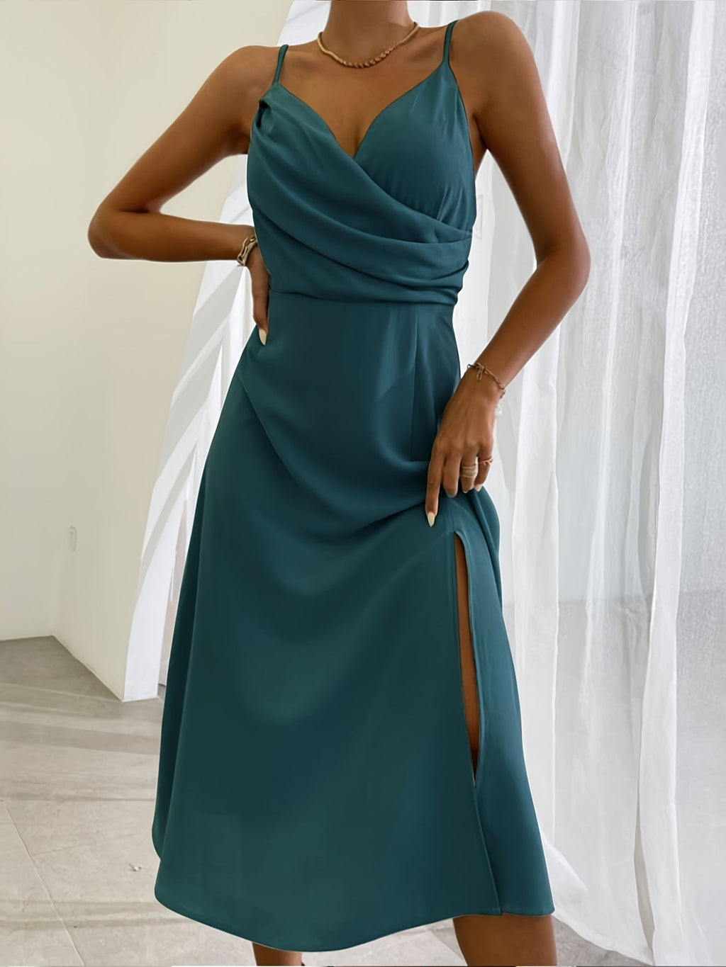 V-neck Slit Sling Suspender Dress