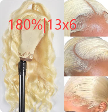 Hand-woven Front Lace Synthetic Wigs Golden Big Wave Long Curly Hair
