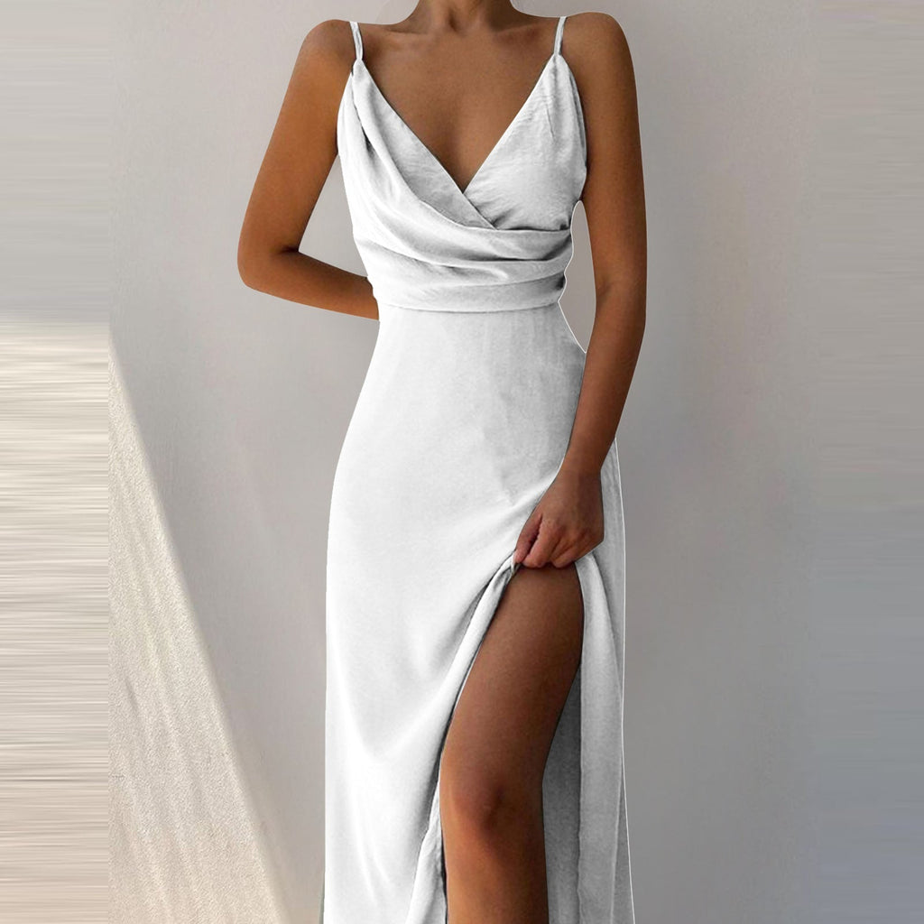 V-neck Slit Sling Suspender Dress