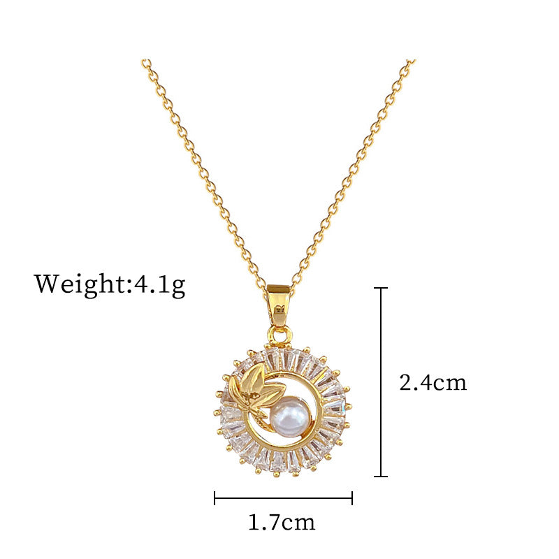 Round Ring Leaves Necklace And Earrings Suite